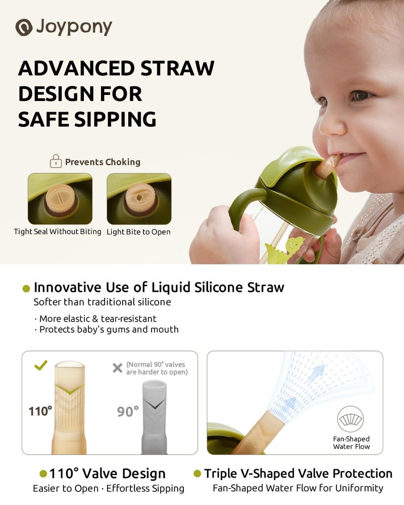 Joypony Sippy Cups for Toddlers 1-3, Spill Proof Weighted Straw Cup with Handle for Baby 6 Months + old, 2 Pack, Total 4 Silicone Straws, PPSU, BPA Free, 9 oz (Green) - Image 3